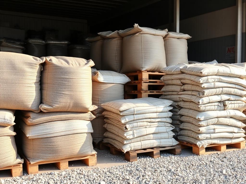 Bulk bags and pallets of decorative pebbles prepared for container export