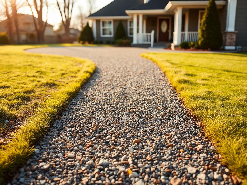 Decorative pebble and gravel pathway edged with planting in a landscaped garden