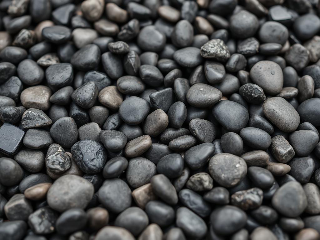 Smooth dark beach pebbles close up