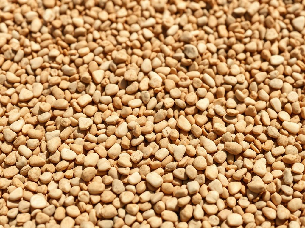 Rounded pea gravel in buff and grey tones screened for landscaping use