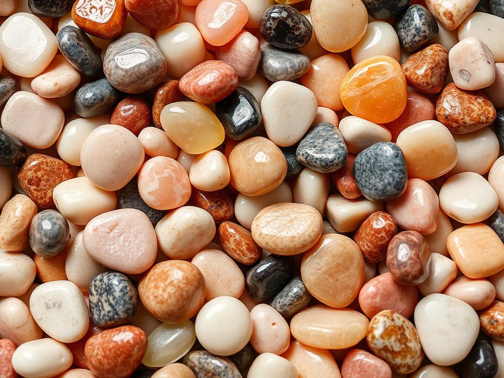 Polished mixed-colour pebbles close up