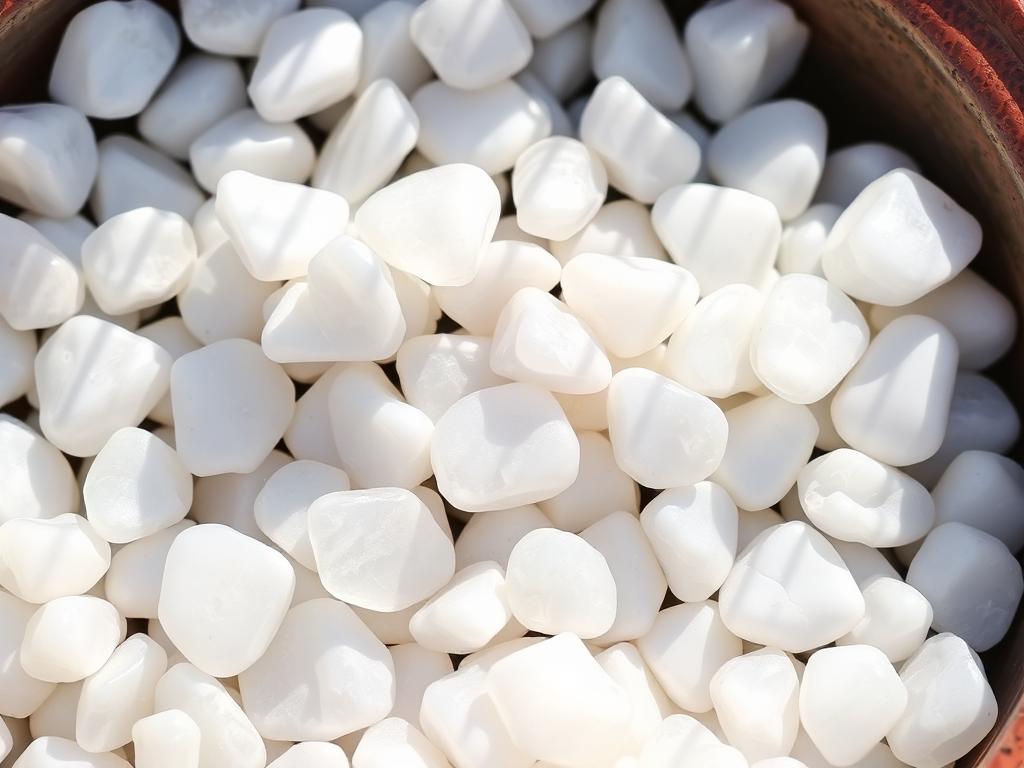Bright white quartz pebbles in a garden planter